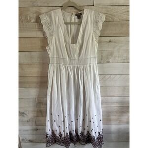 Point Sur Cotton Embroidered Midi Dress Size 8 White Eyelet Flutter Sleeve Lined